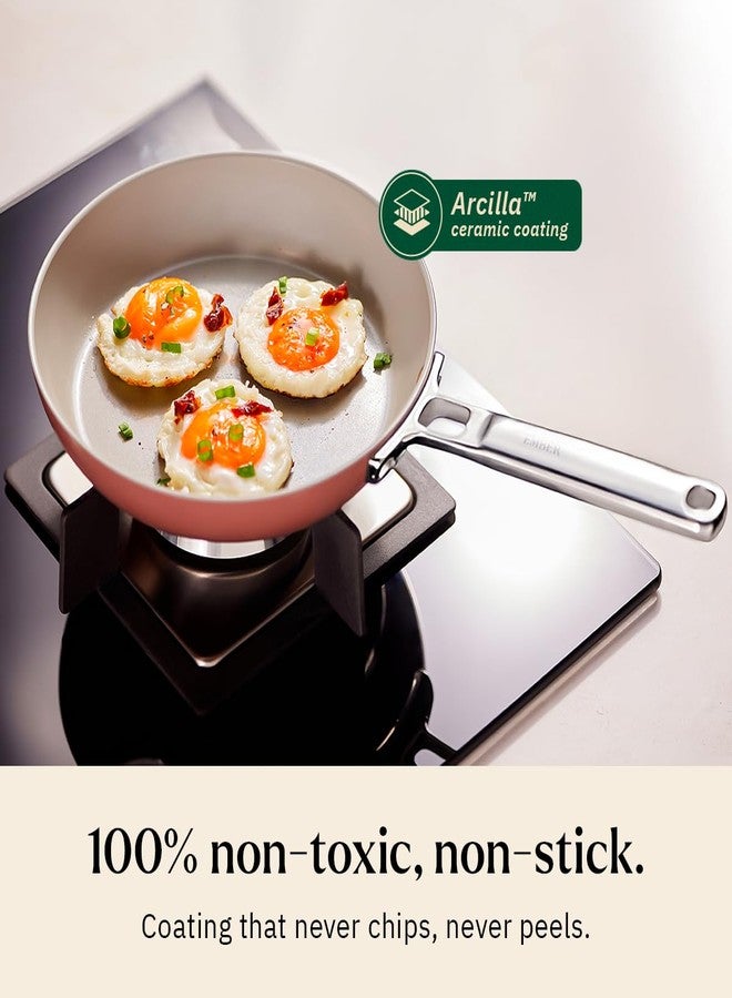 Ember Cookware مقلاة سيراميك أرسيللا من إمبر كوكوير، 20 سم، مع غطاء زجاجي | أواني طهي غير لاصقة وغير سامة | معتمدة من معهد المواصفات الهندية | مقلاة للبيض والأومليت | ملعقة مسطحة واحدة | مقبض فولاذي | خالية من مركبات PFAS وPTFE | ضمان 5 سنوات | تيراكوتا - Image 3